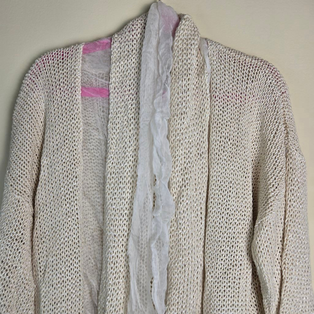 Women's Double U Beige & White Knit Cardigan M - Picture 7 of 12